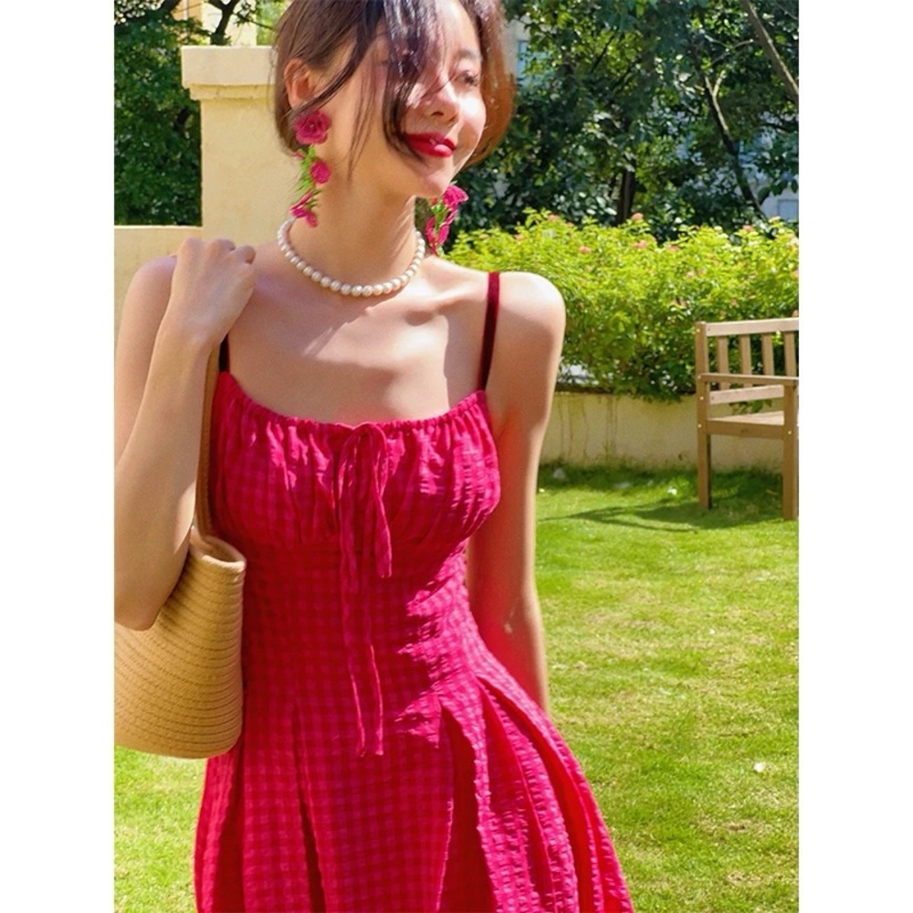 Vibrant magenta plaid maxi sundress Like New